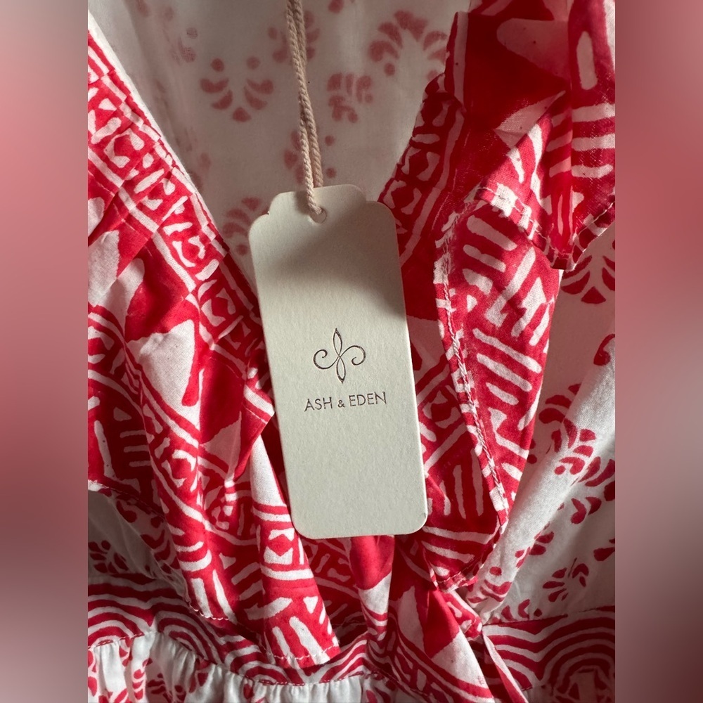 Ash & Eden DINARA MINI WRAP DRESS balloon sleeve - Cotton block print Tuckernuck - Picture 2 of 6